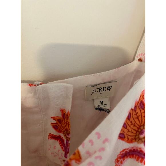 J Crew Block Print White Pink Orange Linen Blend Ruffle Mini Dress EUC 8 - Picture 5 of 12